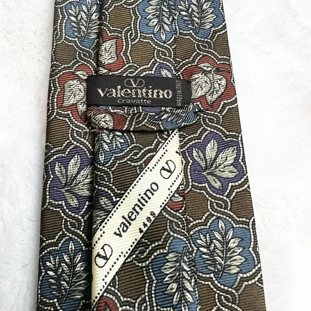 Valentino Vintage Silk Tie Green Red Blue Floral Hand Made In Italy